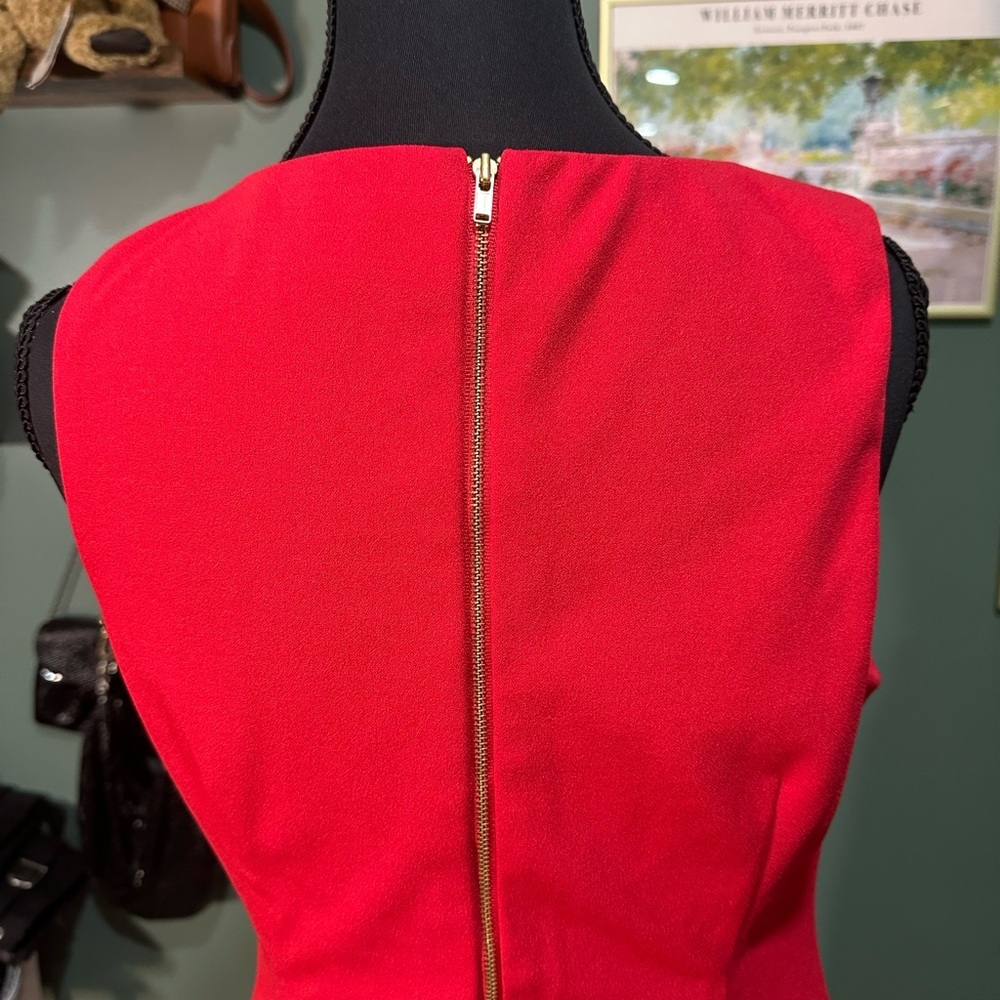 SOLD Tahari Red Asymmetrical Ruched Sheath Dress 6P - Picture 5 of 7